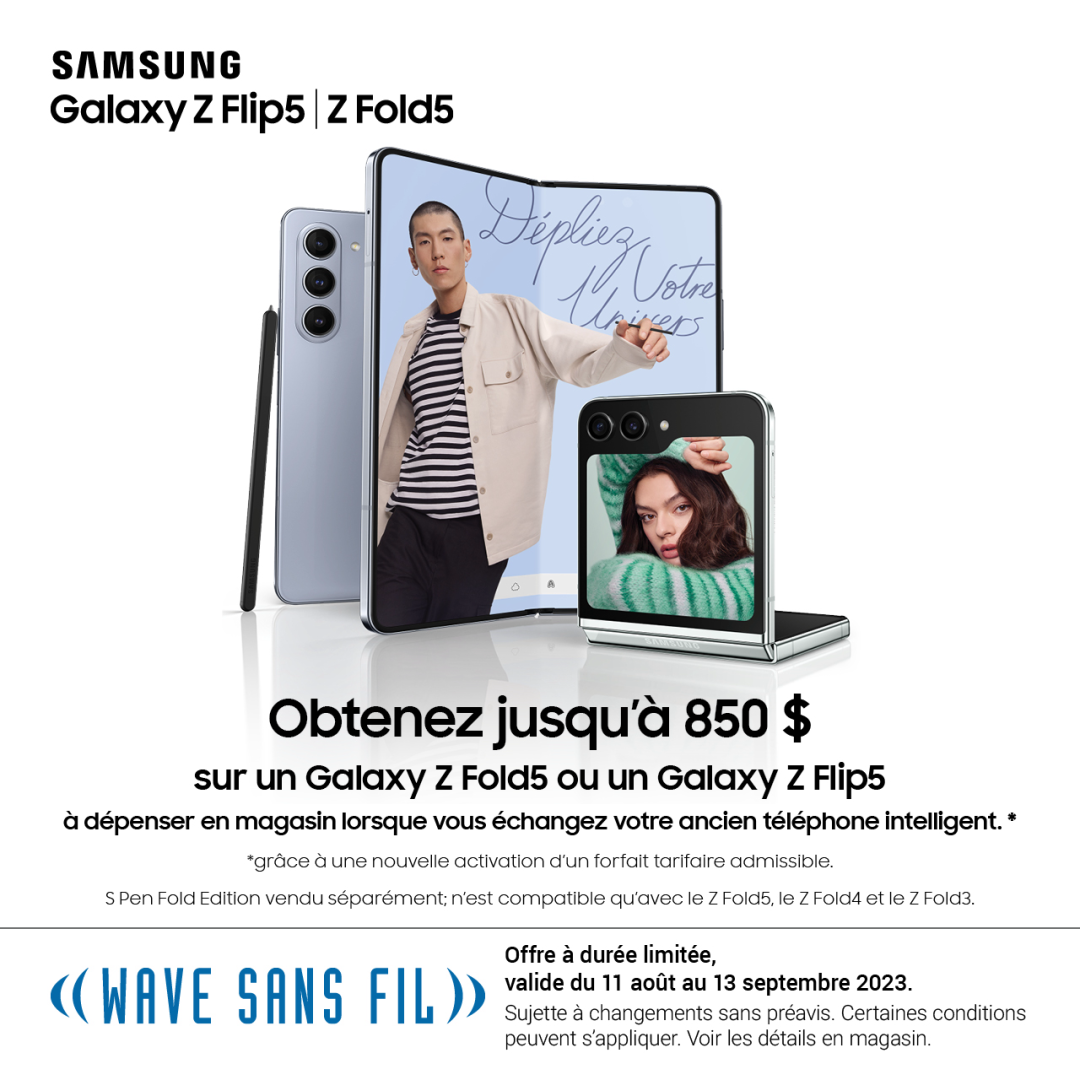 Obtenez jusqu’à 850 $ sur un Samsung Galaxy Z Fold5 ou un Galaxy Z Flip5 icon