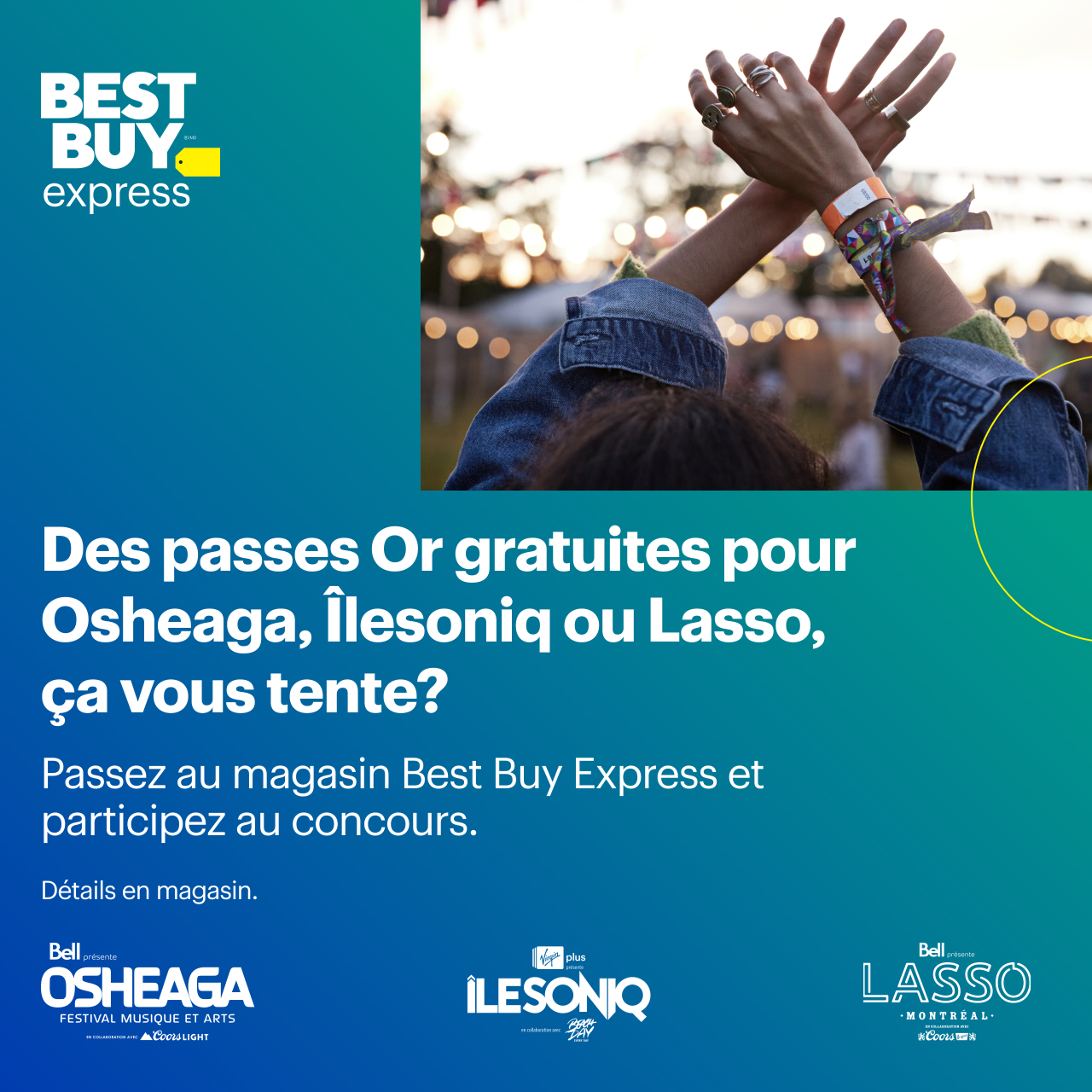 Best Buy Express – Des passes Or gratuites pour Osheaga, Ilesoniq ou Lasso, ça vous tente? icon